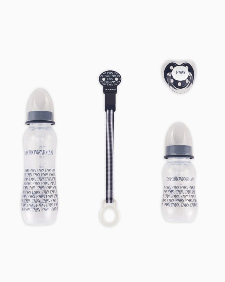 Armani Conjunto de puericultura con dos biberones chupete y cadena con pinza Superdescuento