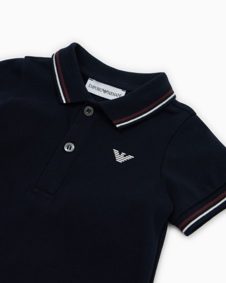 Armani Polo de piqué elástico con bordes a rayas Limitado a 3 días