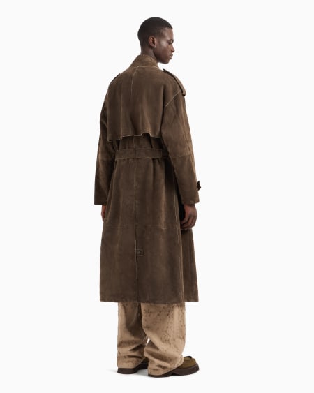 Armani Gabardina extragrande de abotonadura doble en ante de cabra Descuento