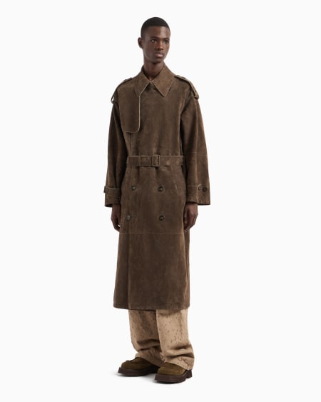 Armani Gabardina extragrande de abotonadura doble en ante de cabra Descuento