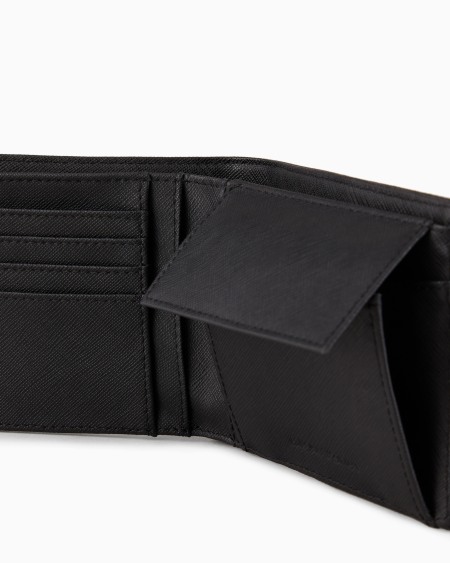 Armani Cartera con bolsillo monedero de piel saffiano regenerada con placa de águila ASV Promoción por tiempo limitado