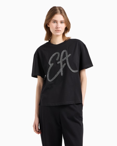 Armani Camiseta de punto de algodón con maxilogotipo de lúrex En oferta