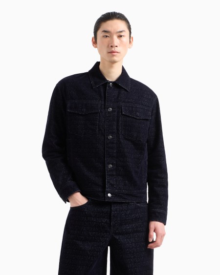 Armani Chaqueta de denim con logotipo flocado de letras integral Liquidación