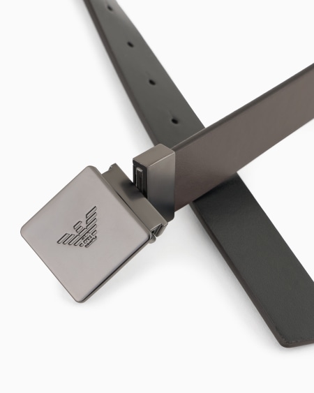 Armani Cinturón reversible de piel bicolor con placa Oferta exclusiva