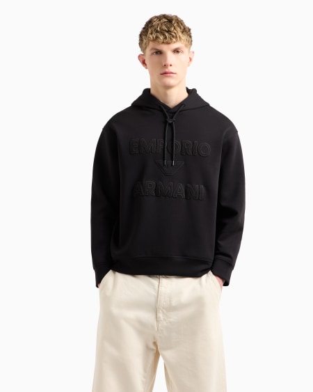 Armani Sudadera de punto doble con capucha y maxilogotipo bordado en relieve Grandes ahorros