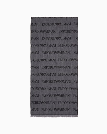 Armani Bufanda de mezcla de lana virgen con inscripción de logotipo en tejido jacquard y flecos Precio ultrabajo