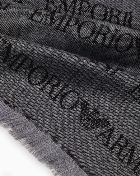 Armani Bufanda de mezcla de lana virgen con inscripción de logotipo en tejido jacquard y flecos Precio ultrabajo