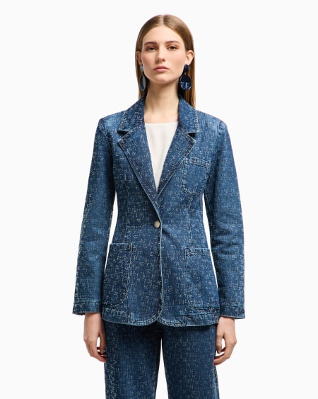Armani Blazer de denim con aplicación integral de strass Mejor oferta