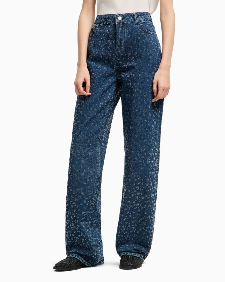 Armani Vaqueros J4G de cintura alta y pernera ancha de denim con aplicación integral de strass Rebajas online