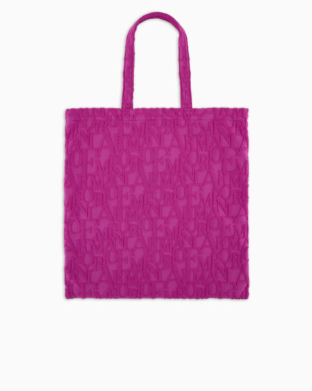 Armani Bolso shopper de playa de tejido con logotipo resaltado tridimensional Última moda
