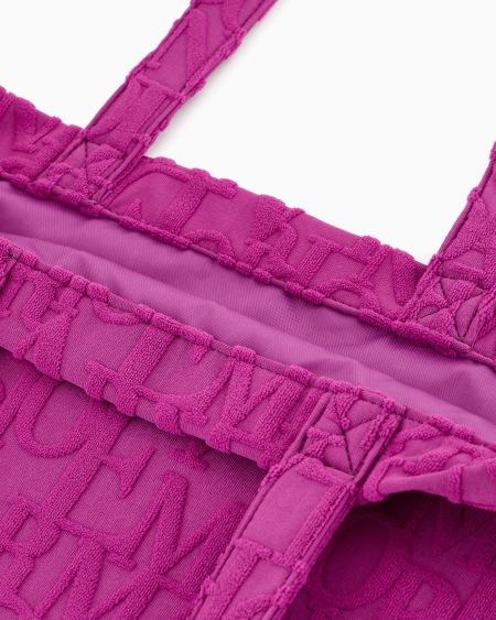 Armani Bolso shopper de playa de tejido con logotipo resaltado tridimensional Última moda