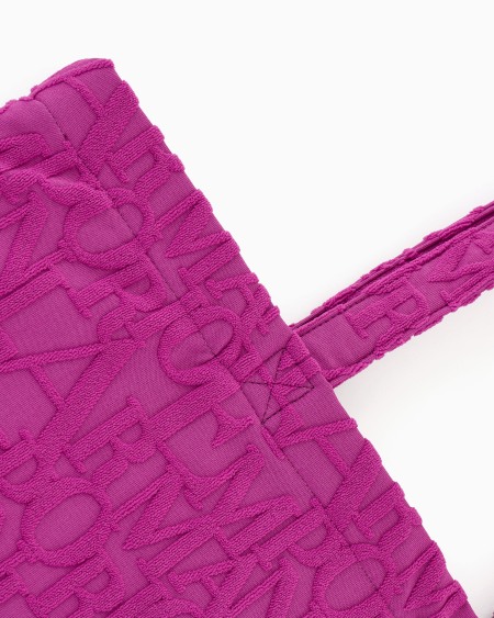 Armani Bolso shopper de playa de tejido con logotipo resaltado tridimensional Última moda