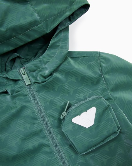 Armani Chaqueta de nailon con capucha y motivo integral de águila Rebajas de fábrica
