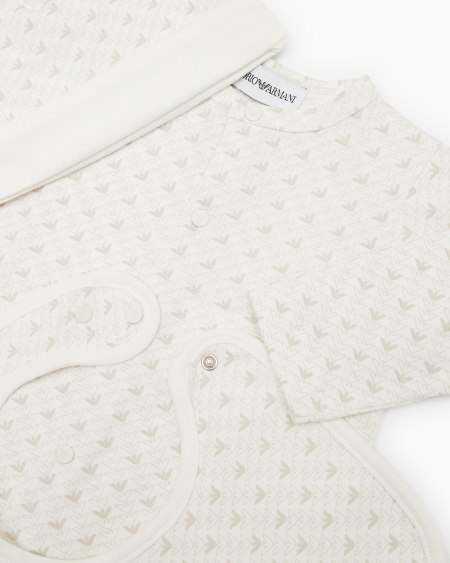 Armani Coffret-cadeau dors-bien bavoir et bonnet en jersey avec motif optique aigles Liquidación