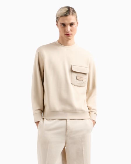 Armani Sudadera de punto de felpa con bolsillo acolchado y parche con logotipo Oferta especial de fábrica