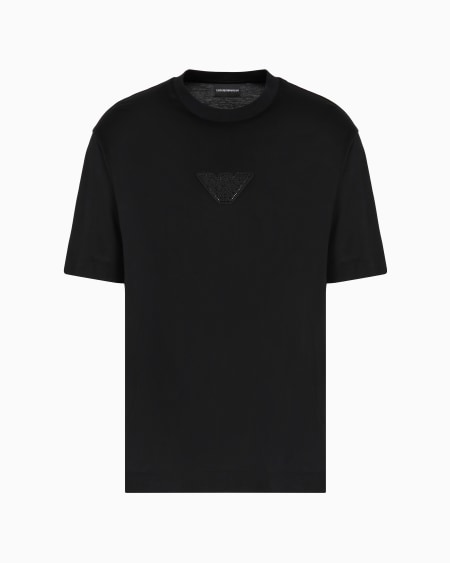 Armani Camiseta de punto de mezcla de lyocell con parche de águila con strass Clubwear ASV Oferta exclusiva