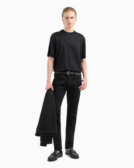 Armani Camiseta de punto de mezcla de lyocell con parche de águila con strass Clubwear ASV Oferta exclusiva