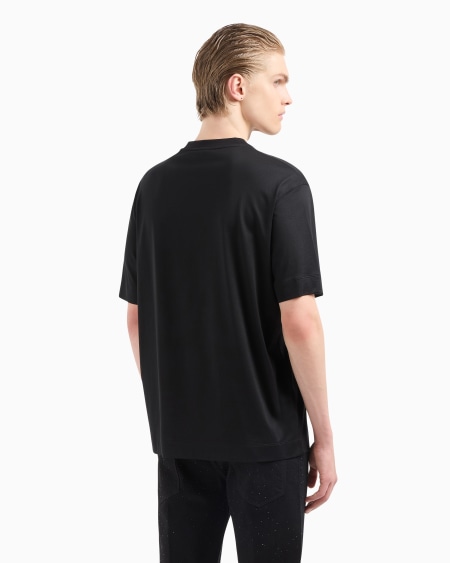 Armani Camiseta de punto de mezcla de lyocell con parche de águila con strass Clubwear ASV Oferta exclusiva