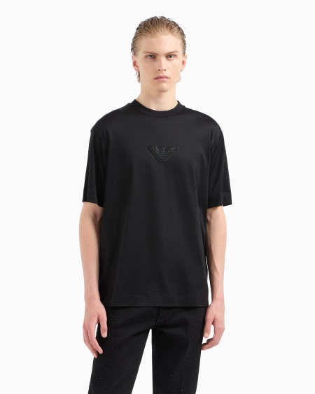 Armani Camiseta de punto de mezcla de lyocell con parche de águila con strass Clubwear ASV Oferta exclusiva