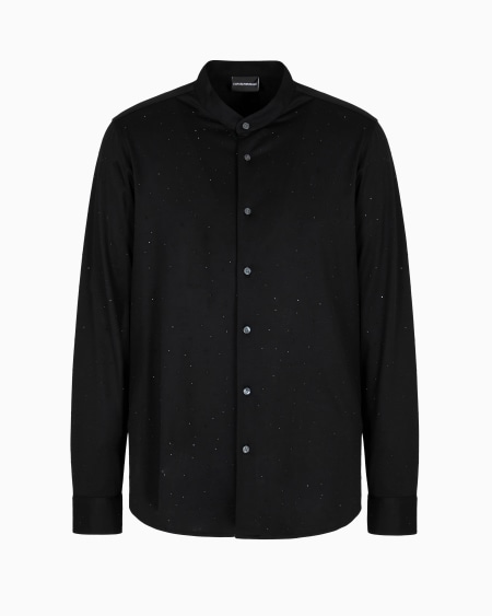 Armani Camisa con cuello de tira de punto de mezcla de lyocell con aplicación integral de strass Clubwear ASV Ofertas de temporada