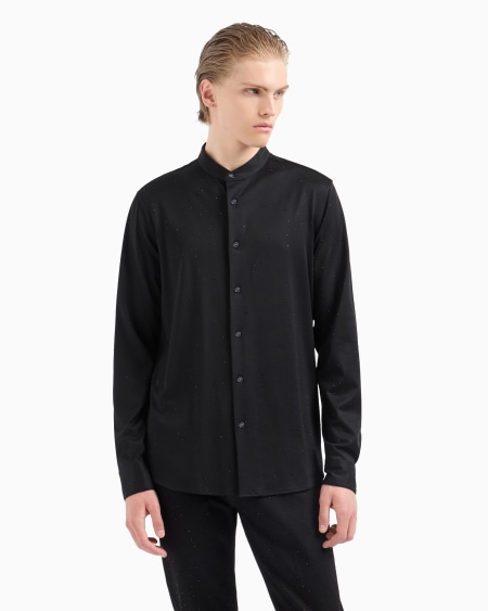 Armani Camisa con cuello de tira de punto de mezcla de lyocell con aplicación integral de strass Clubwear ASV Ofertas de temporada