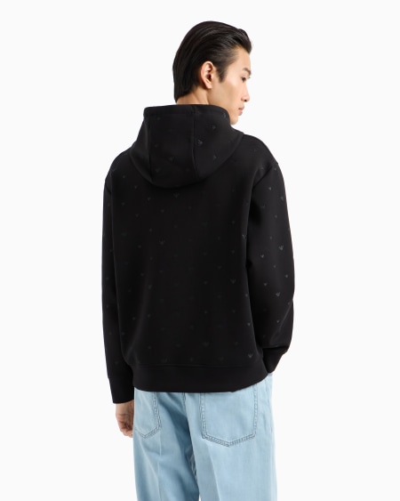 Armani Sudadera de punto doble con capucha y microbordado de águilas por toda la prenda Ofertas especiales