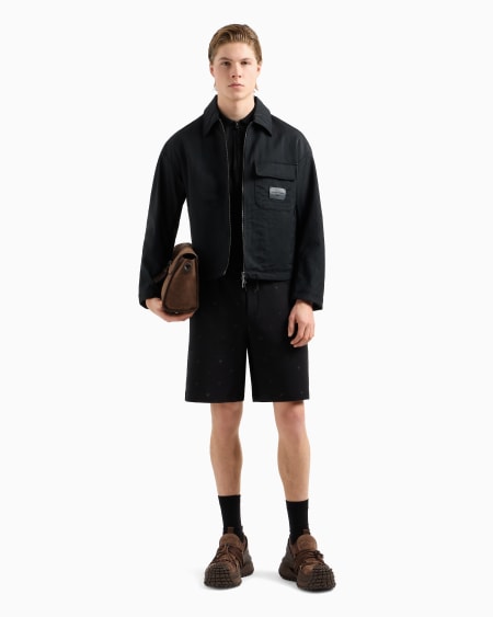 Armani Bermudas de punto doble con microáguilas bordadas por toda la prenda Grandes ahorros