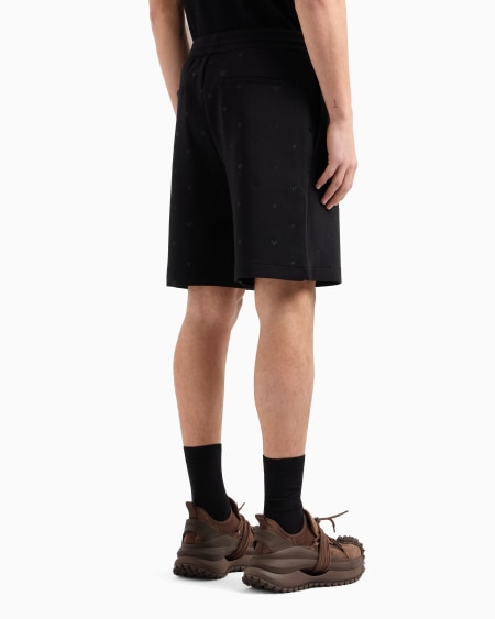 Armani Bermudas de punto doble con microáguilas bordadas por toda la prenda Grandes ahorros