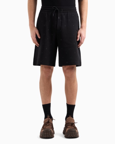 Armani Bermudas de punto doble con microáguilas bordadas por toda la prenda Grandes ahorros
