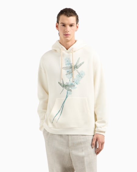 Armani Sudadera con capucha de punto con estampado y bordado de libélulas Outlet