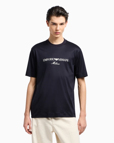 Armani Camiseta de punto de mezcla de lyocell con logotipo bordado ASV Rebajas baratas