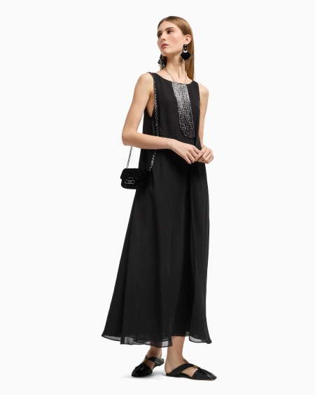 Armani Vestido largo con panel delantero de georgette técnico Envío gratis