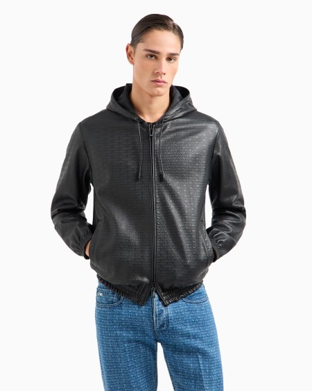 Armani Cazadora reversible de corte relajado de napa de cordero con inscripción integral en relieve ÚLTIMAS EDICIONES