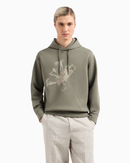Armani Sudadera de corte holgado en punto doble con capucha y maxiestampado de lirio Últimos 2 días