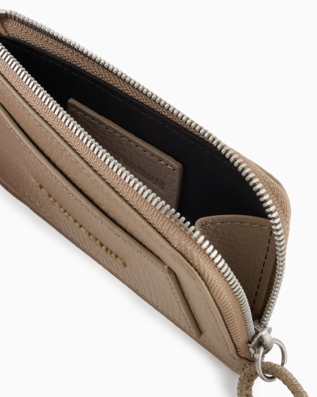 Armani Tarjetero con cremallera de piel abatanada Descuento por venta flash