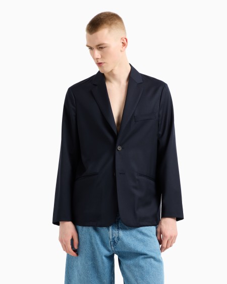 Armani Chaqueta de abotonadura sencilla de sarga ligera de mezcla de lana virgen Ofertas especiales