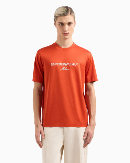 Armani Camiseta de punto de mezcla de lyocell con logotipo bordado ASV Precio ultrabajo