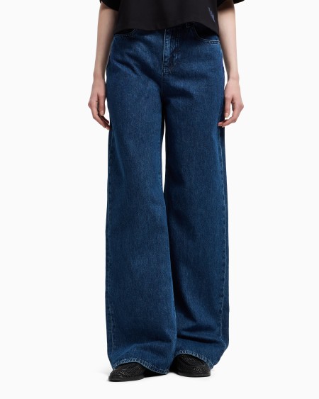 Armani Vaqueros J8B de cintura media y pernera ancha de denim con aplicación integral de strass Rebajas de fábrica