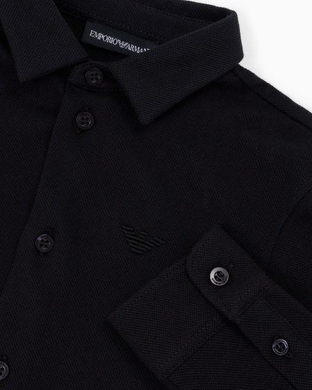 Armani Camisa de piqué con bordado de águila Ofertas especiales