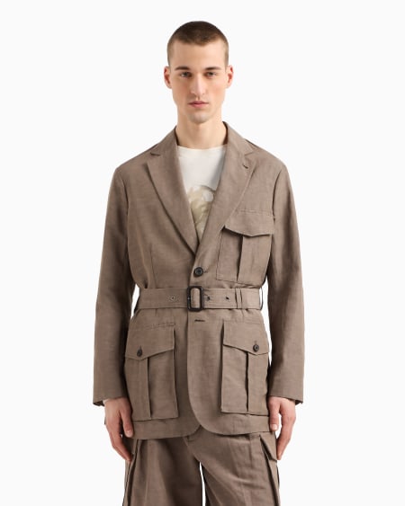 Armani Chaqueta sahariana en mezcla de lino Precio de fábrica