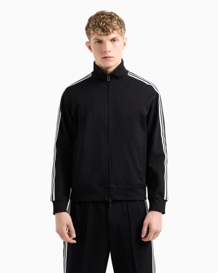 Armani Sudadera de punto con cremallera completa y bandas con logotipo Grandes descuentos