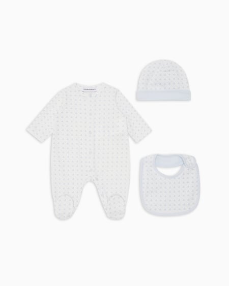 Armani Coffret-cadeau dors-bien bavoir et bonnet en jersey avec motif optique aigles Descuento por venta flash