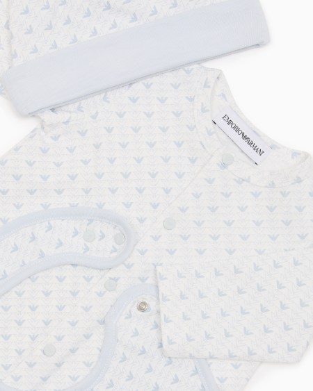 Armani Coffret-cadeau dors-bien bavoir et bonnet en jersey avec motif optique aigles Descuento por venta flash