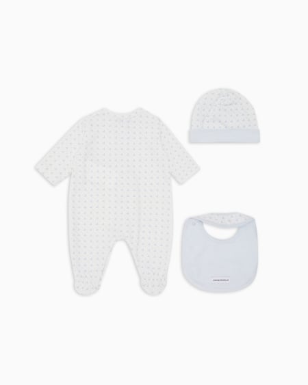 Armani Coffret-cadeau dors-bien bavoir et bonnet en jersey avec motif optique aigles Descuento por venta flash