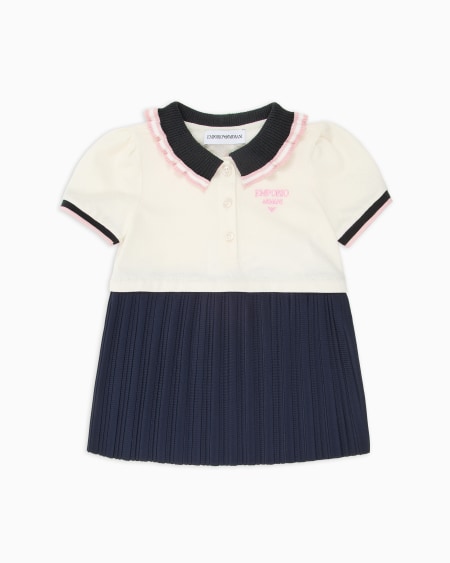Armani Vestido de piqué con cuello de polo y falda plisada Ofertas especiales