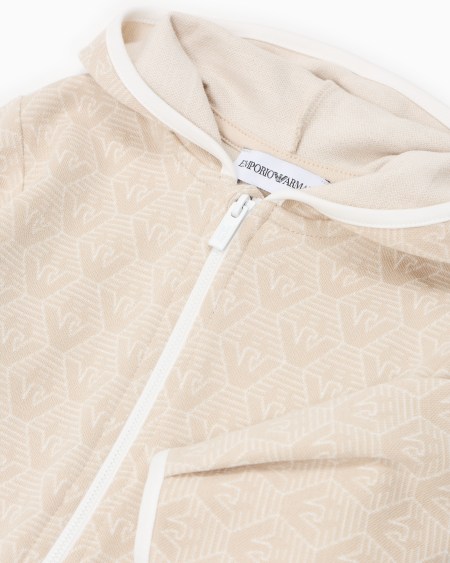 Armani Sudadera tipo cárdigan de punto jacquard con capucha y motivo integral de águila Outlet online