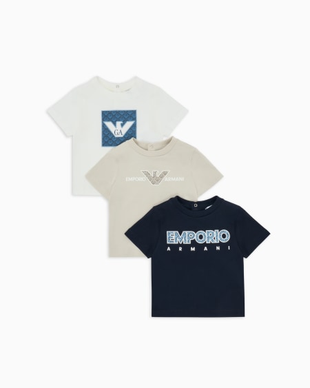 Armani Paquete de tres camisetas de punto con logotipo gráfico estampado Venta caliente