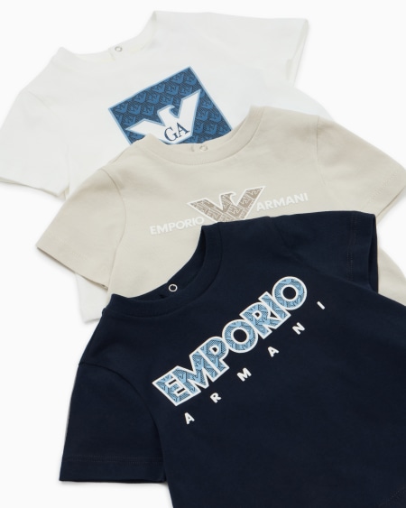 Armani Paquete de tres camisetas de punto con logotipo gráfico estampado Venta caliente