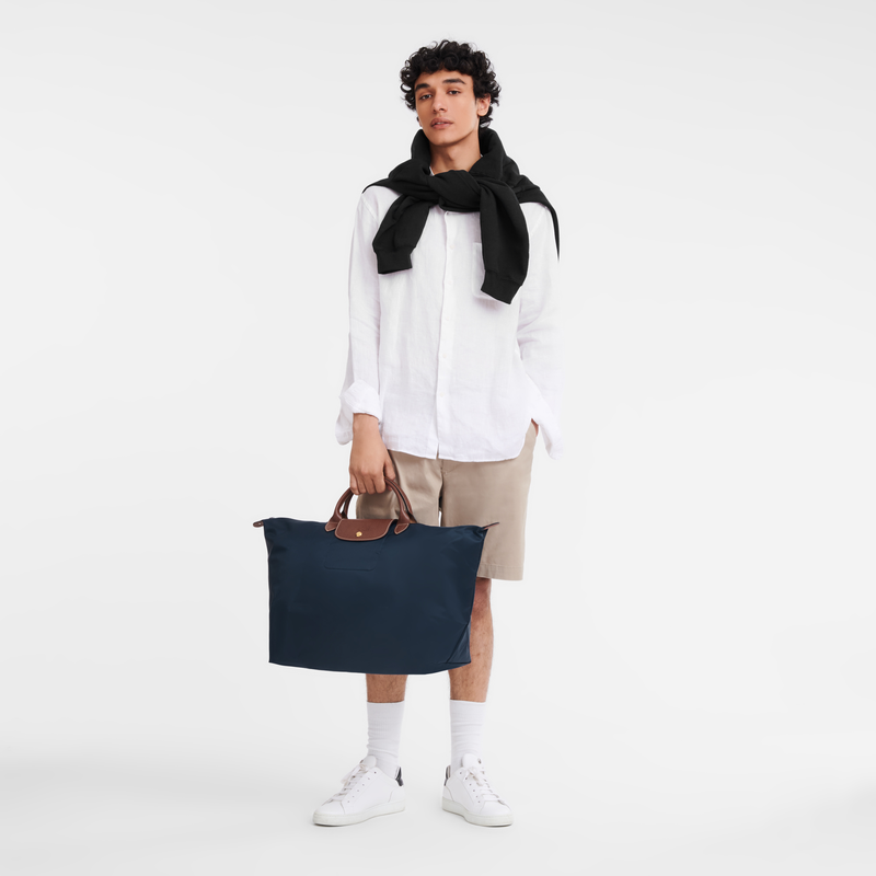 Longchamp Le Pliage Original Bolsa de viaje L Lona reciclada - Azul Marino Tienda de fábrica