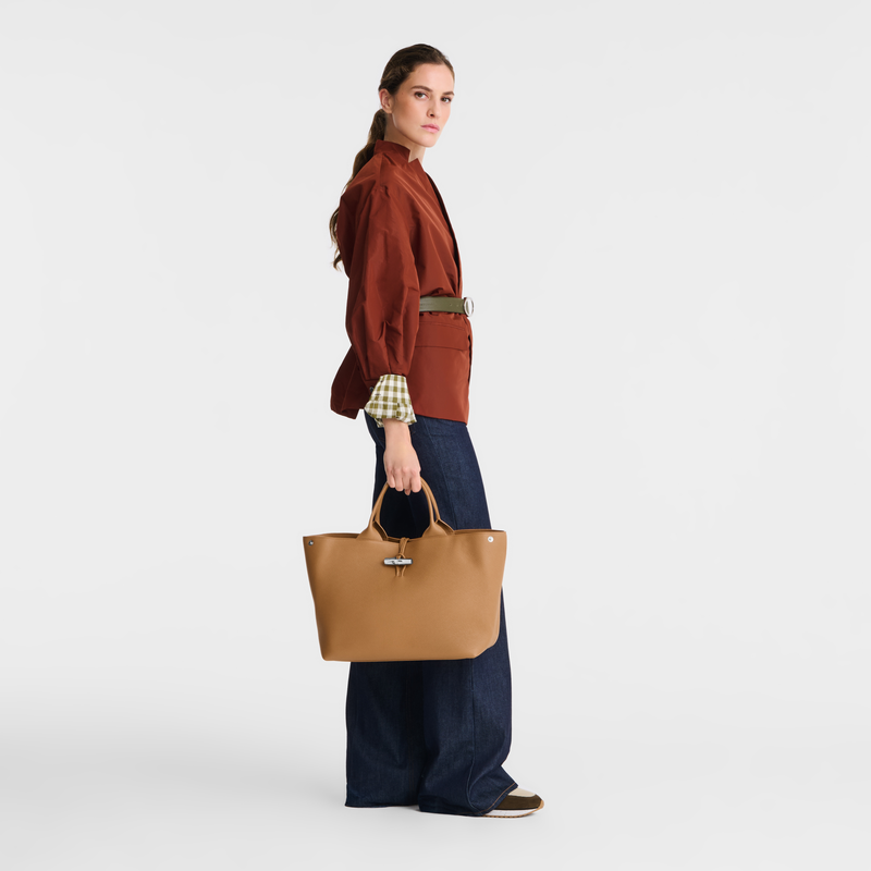 Longchamp Le Roseau Bolso con asa superior L Cuero - Nuez Última moda